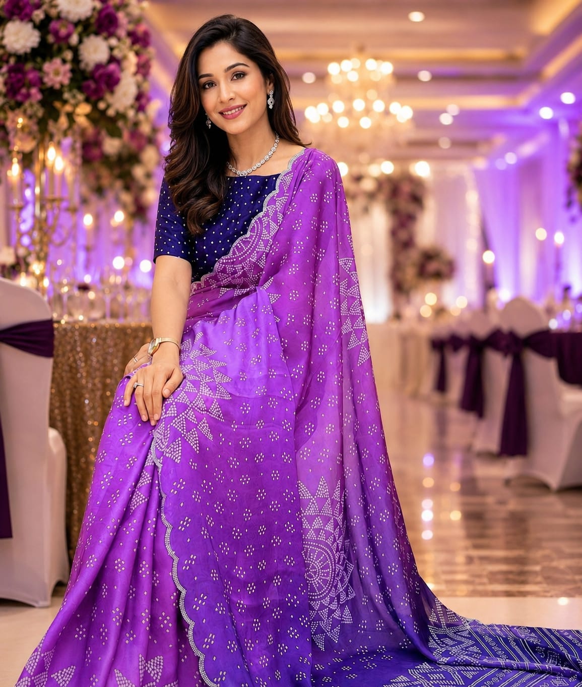 Purple Georgette Silk Saree
